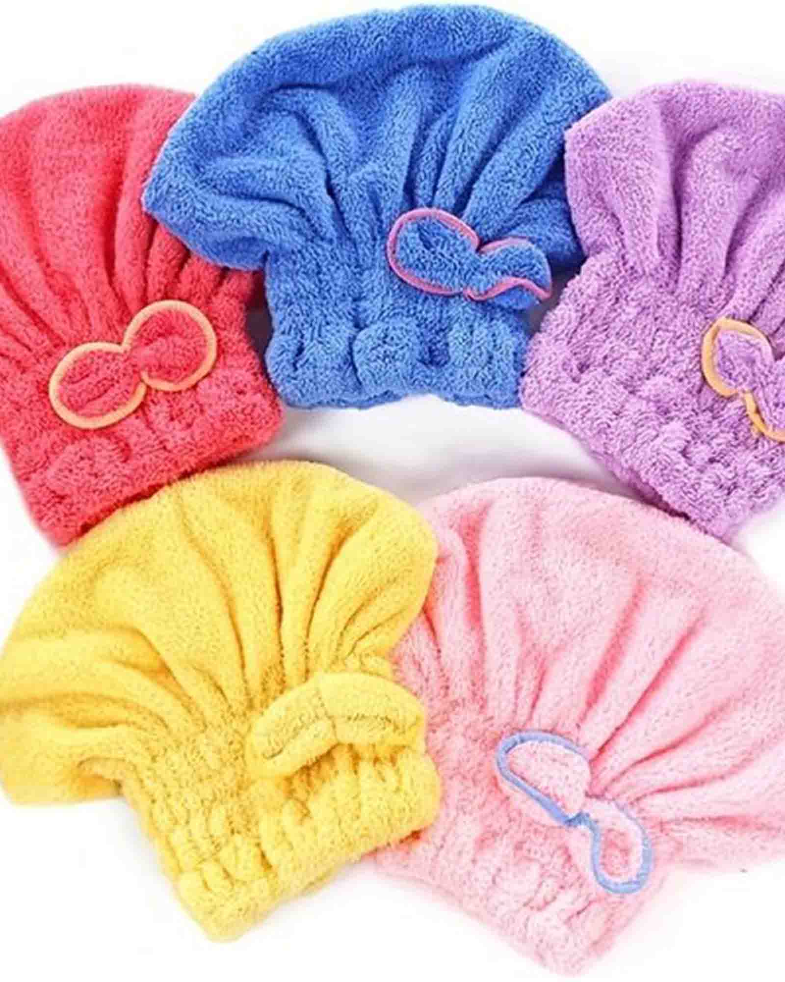 Super absorbent, 300 GSM microfibre premium hair drying towel cap stitched to enable easy wear & quiz frizz free drying of hair