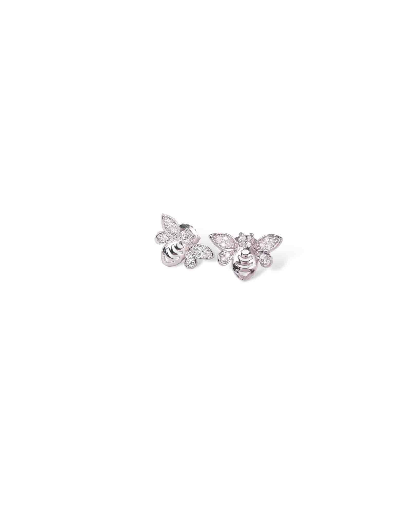 Bee studs sterling silver studs in rhodium plating