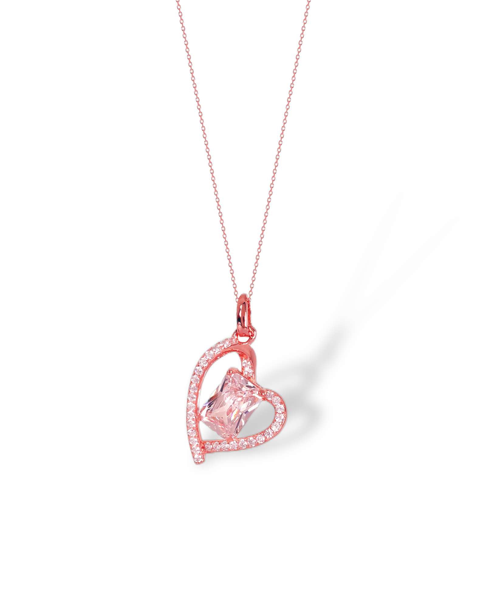 _Big heart 925 silver pendant with link chain in rose gold