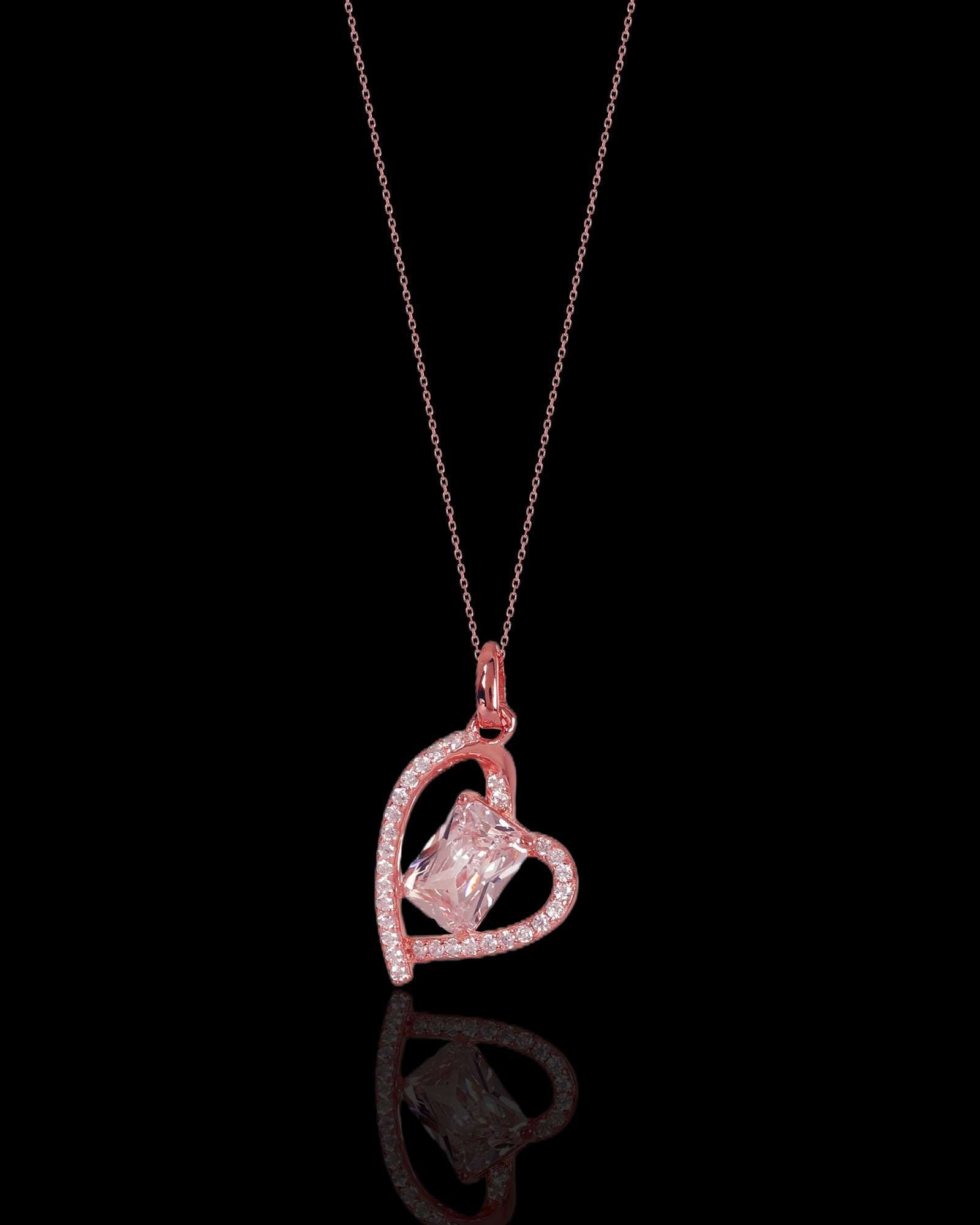 Big heart 925 silver pendant with link chain in rose gold