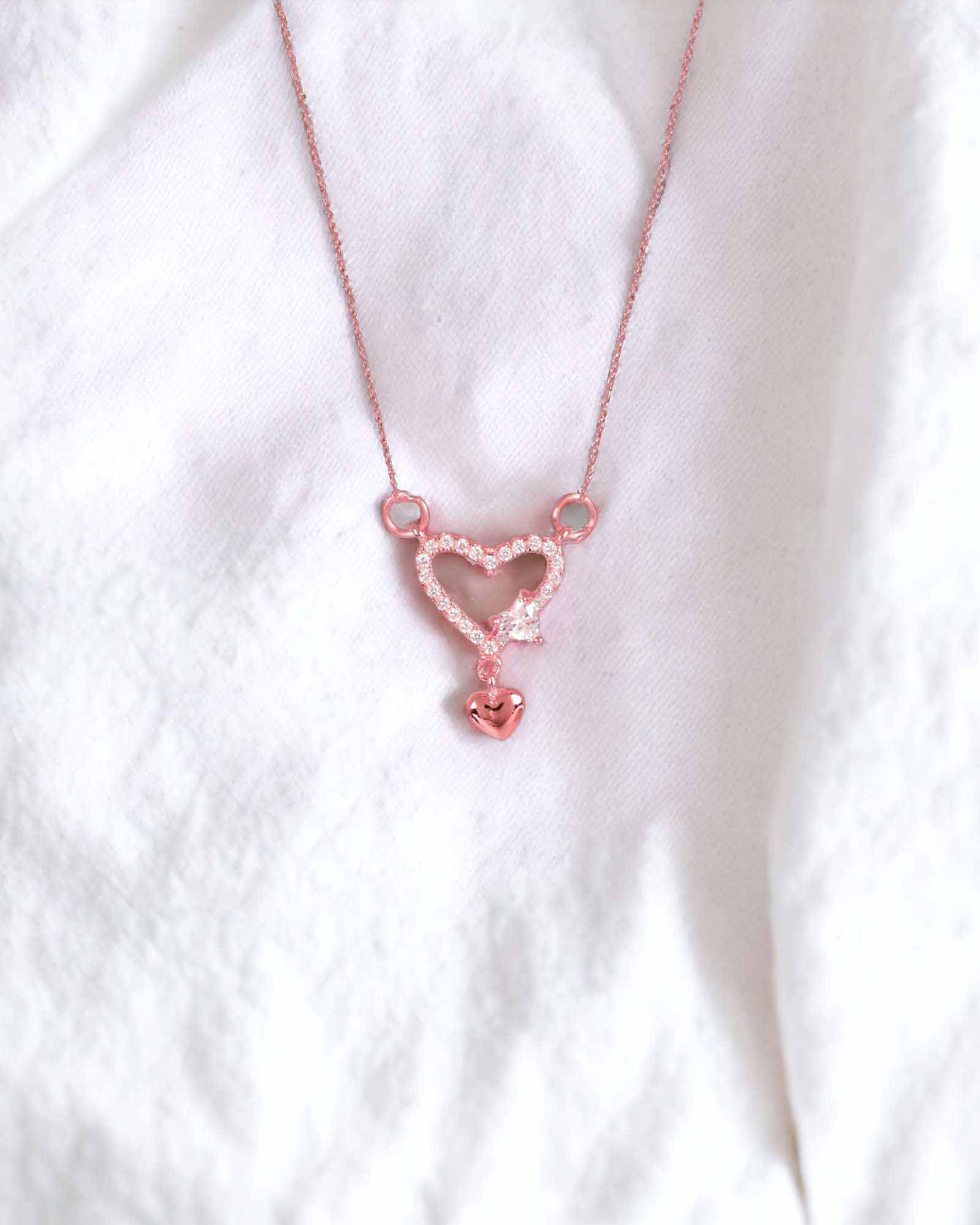 Heart Love rose gold 925 silver pendant with chain