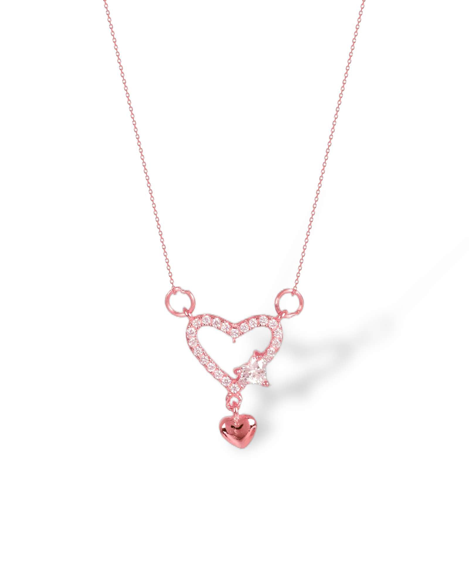 Heart Love rose gold 925 silver pendant with chain