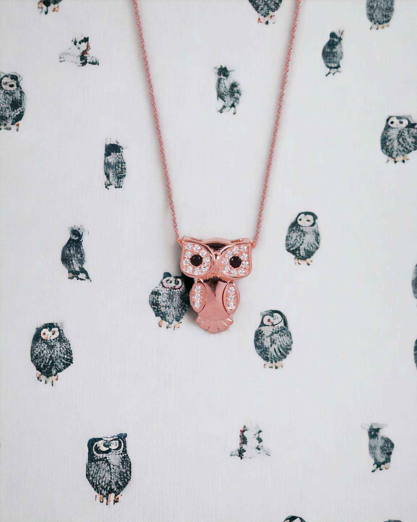 Owlie 925 rose gold silver pendant with chain necklace