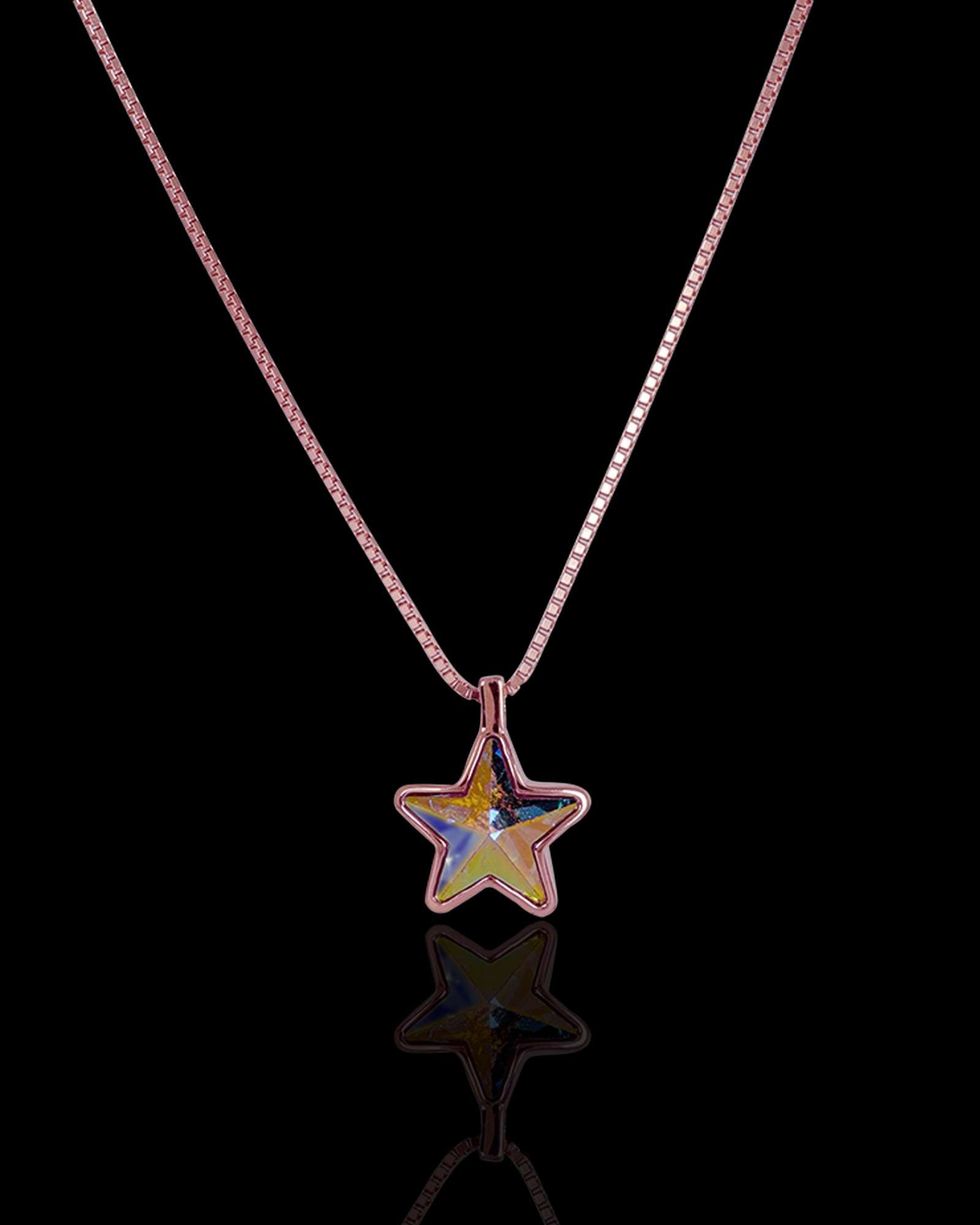 Golden star 925 silver pendant with chain in rose gold