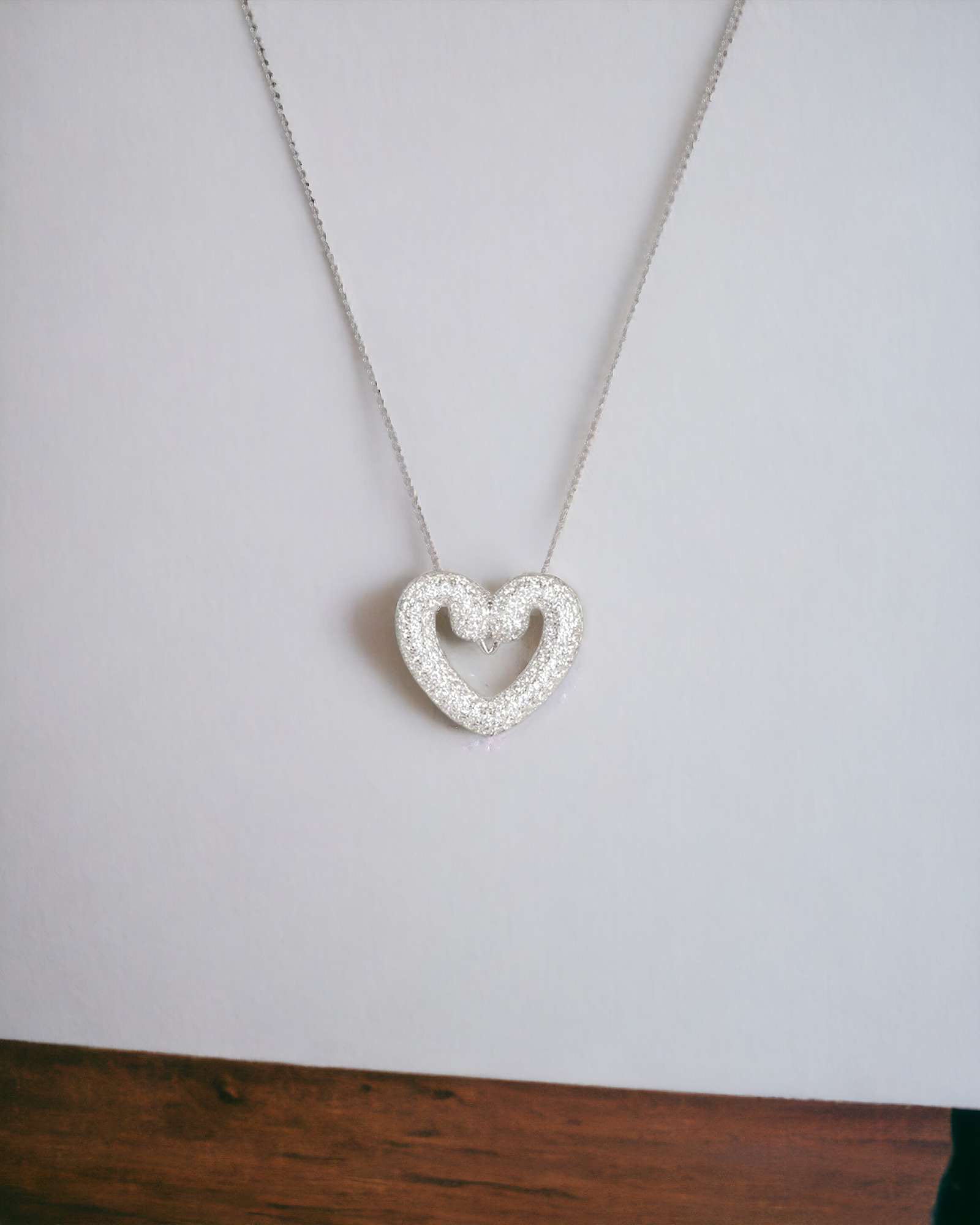 Swan heart 925 silver pendant with link chain & rhodium plating