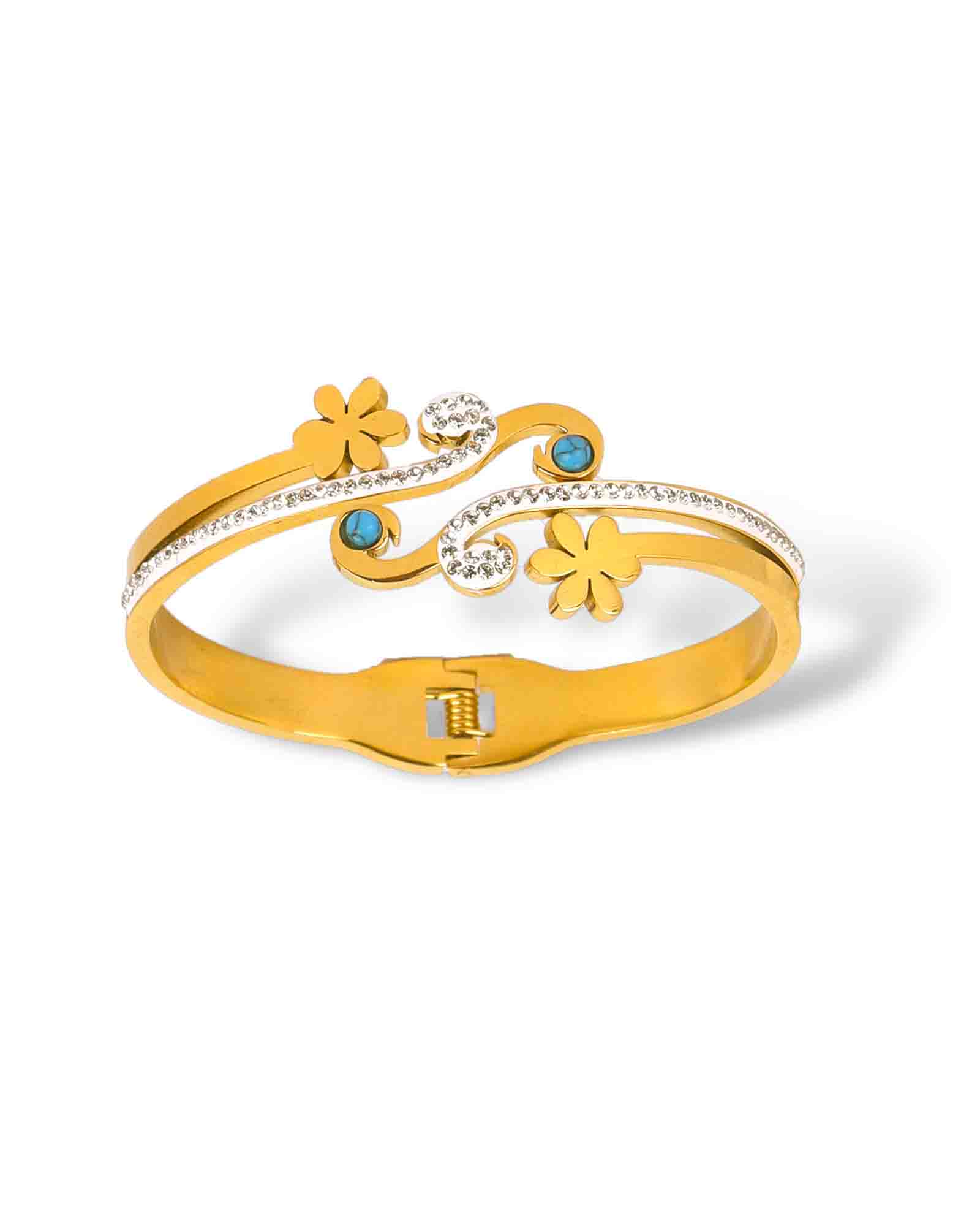 Flowery gold plated bangle bracelet