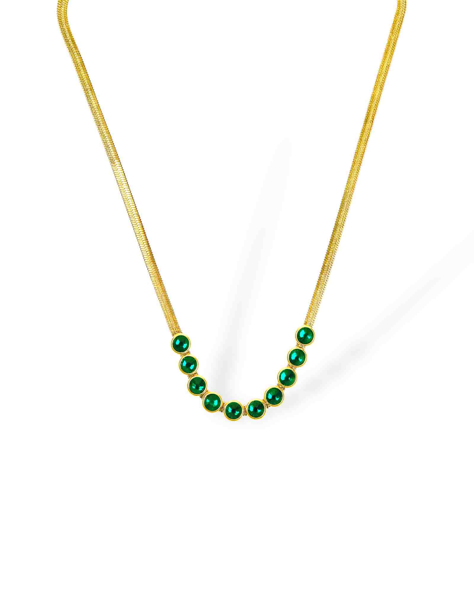 Layered chains set: 18k gold plated emerald necklace, garnet necklace set with earrings