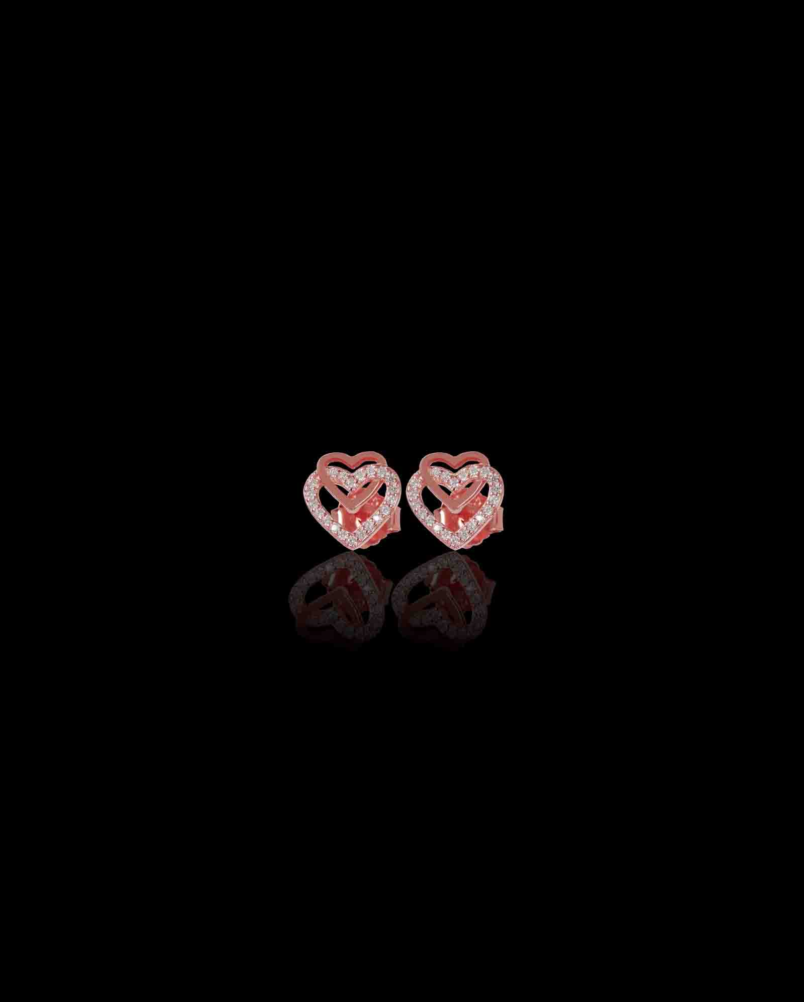 Heart in heart sterling silver studs in rhodium plating